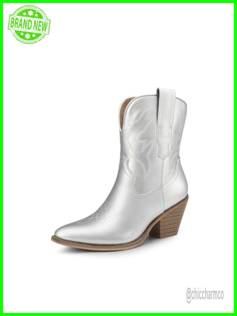 Faux Leather Western Ankle Boots Pointed Toe Side Zip 28in Heel